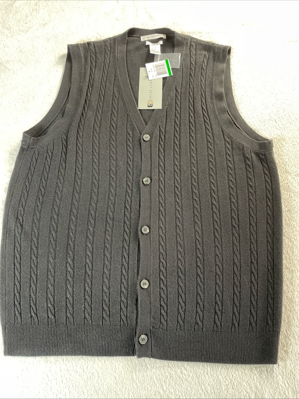 Geoffrey Beene NWTS Vest Men's Large Black  V Neck Knit Sleeveless button up